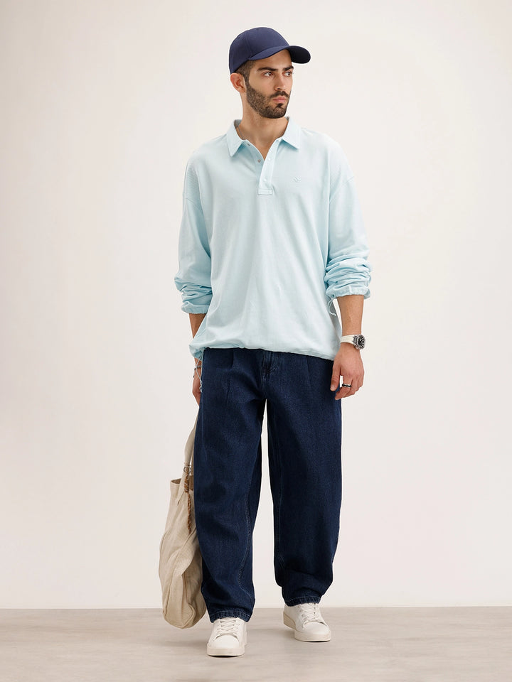 Oversized Plus Fit Full Sleeve T-Shirt | Light Blue