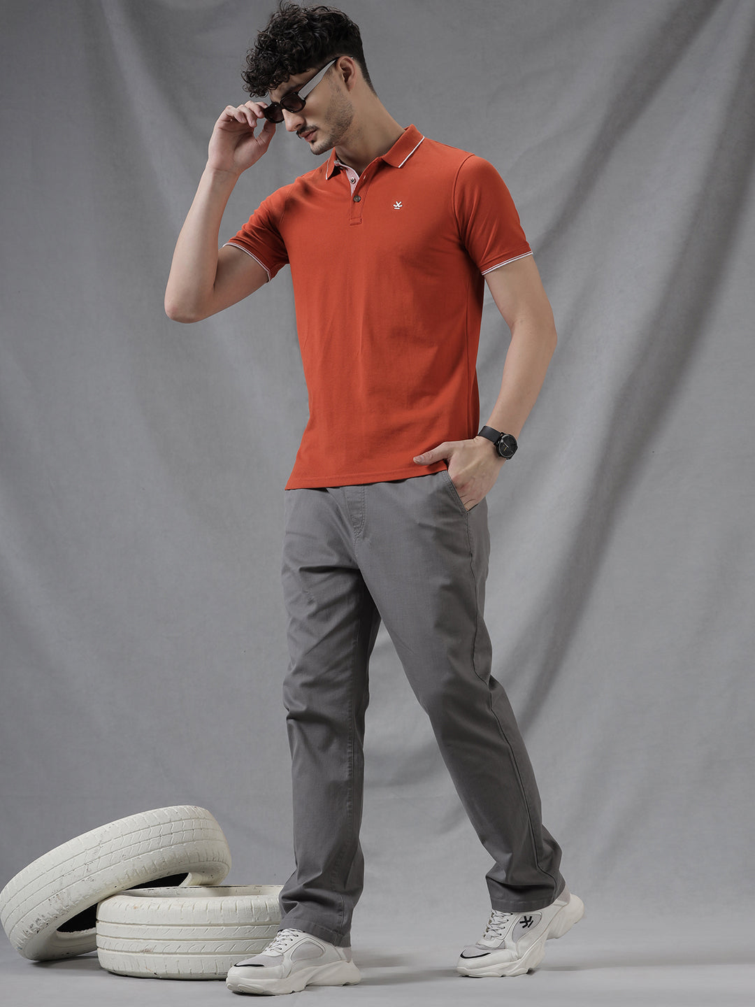 Orange Tipped Solid Polo T-Shirt