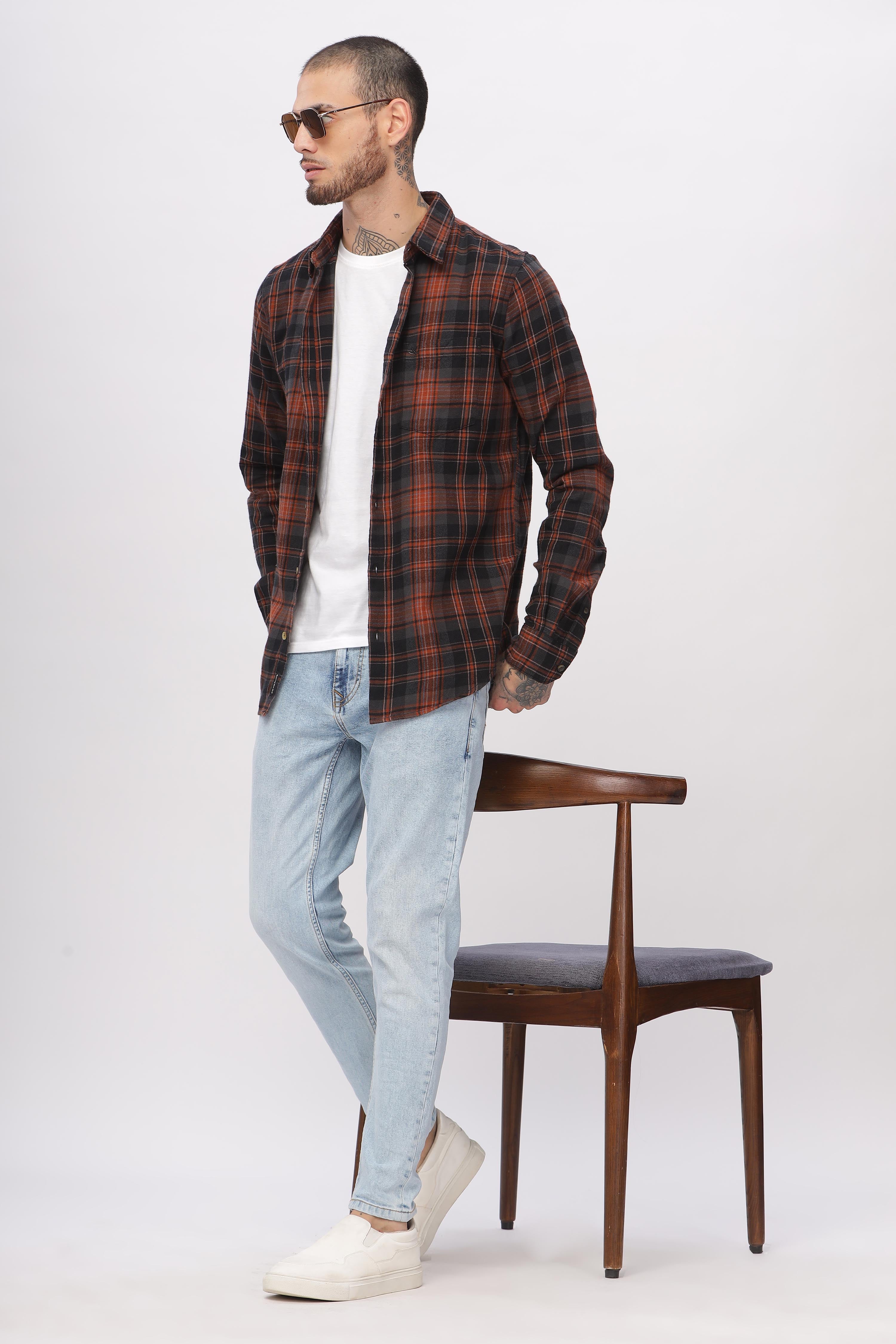 Rust Dyed Checkered Shirt