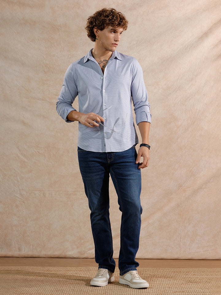 Solid Stretch Slim Fit Shirt | Blue
