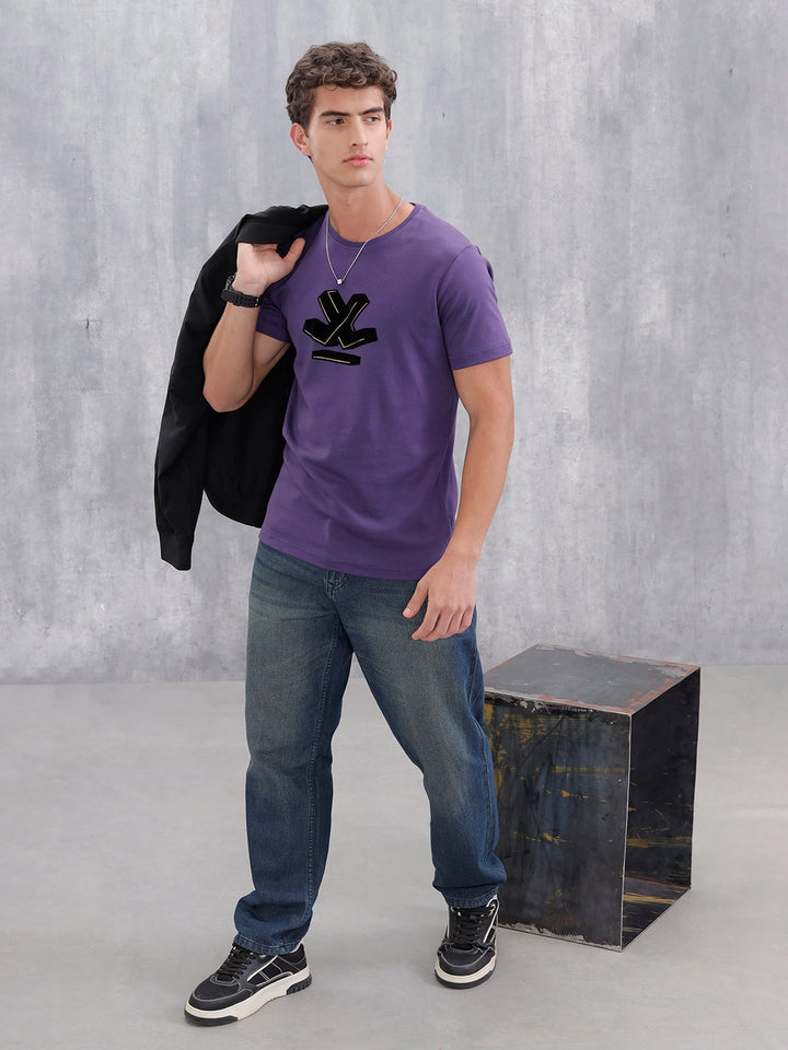 Slim Fit Metallic Flock T-Shirt | Purple