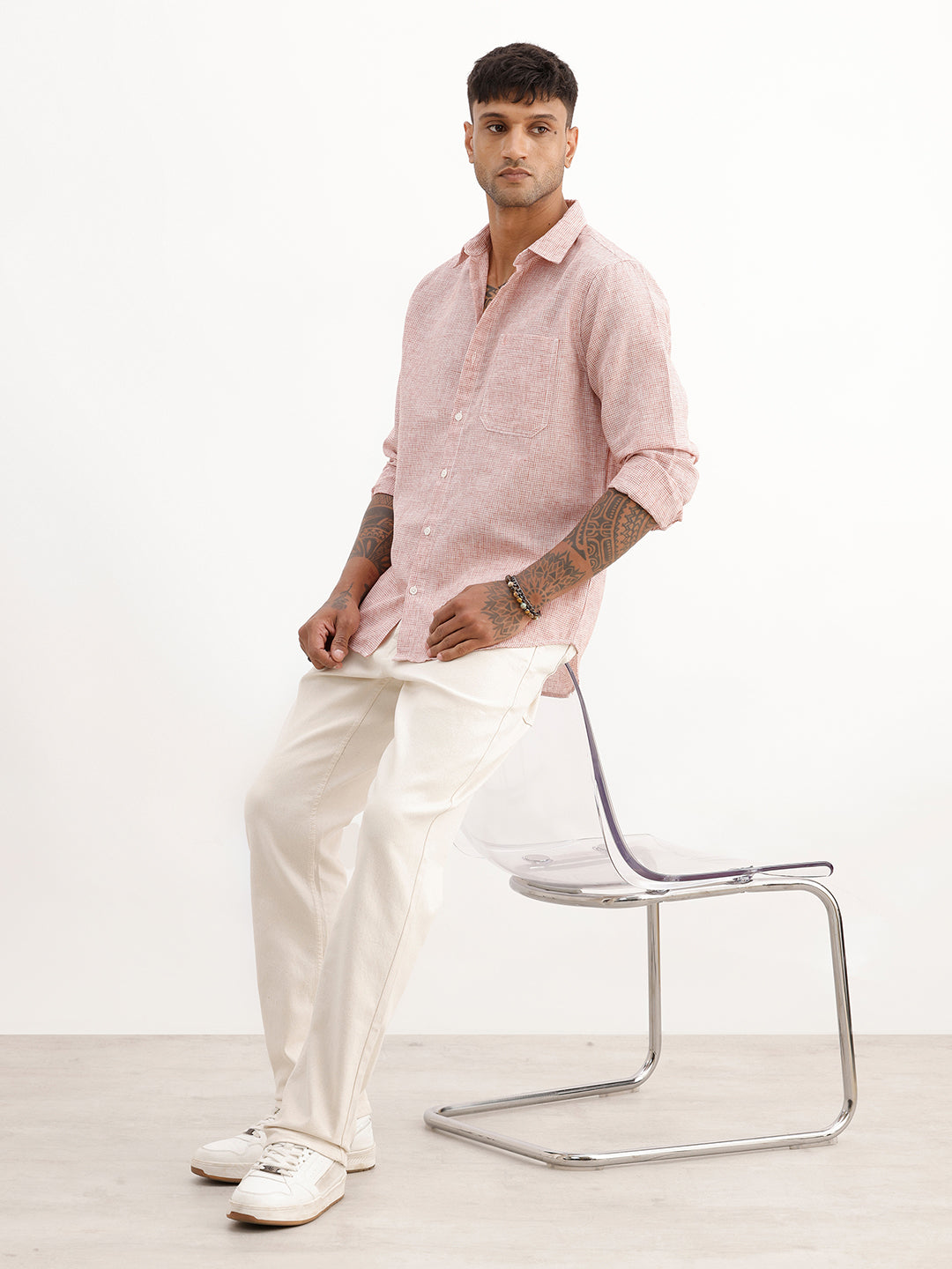 Regular Fit Checkered AOP Shirt | Grey