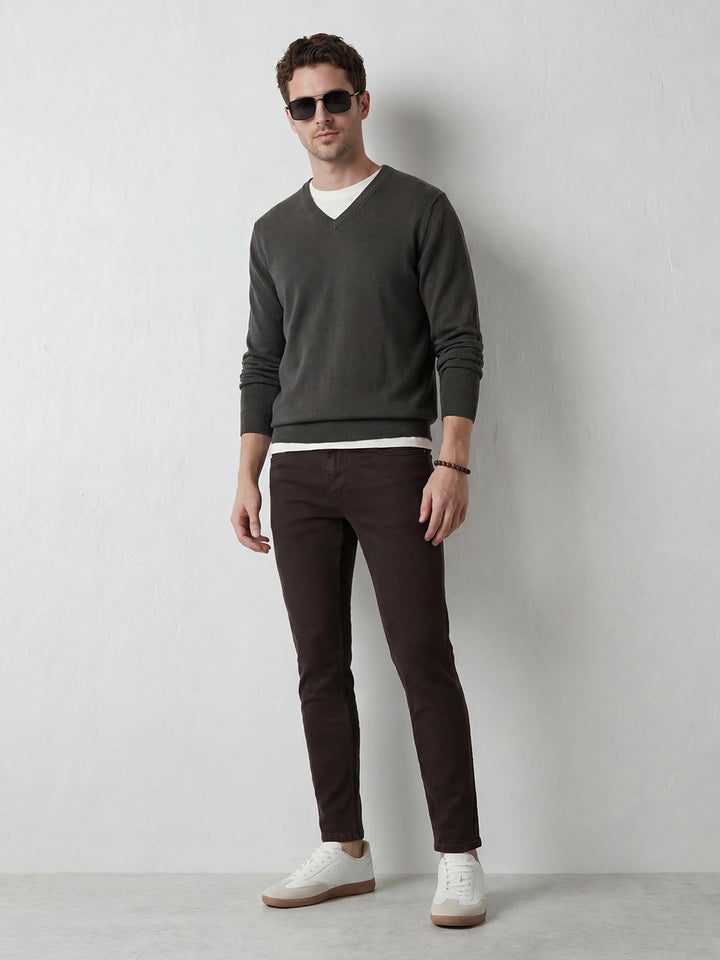 Solid Skinny Crop Denim Jeans | Brown