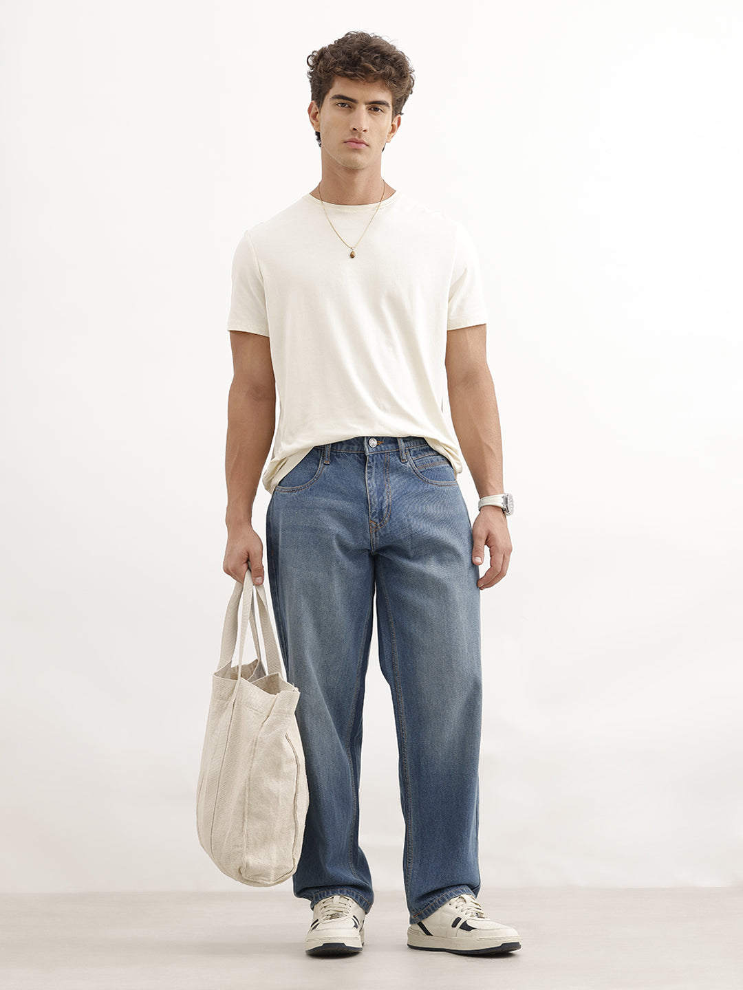 Loose Fit Faded Denim Jeans | Light Blue