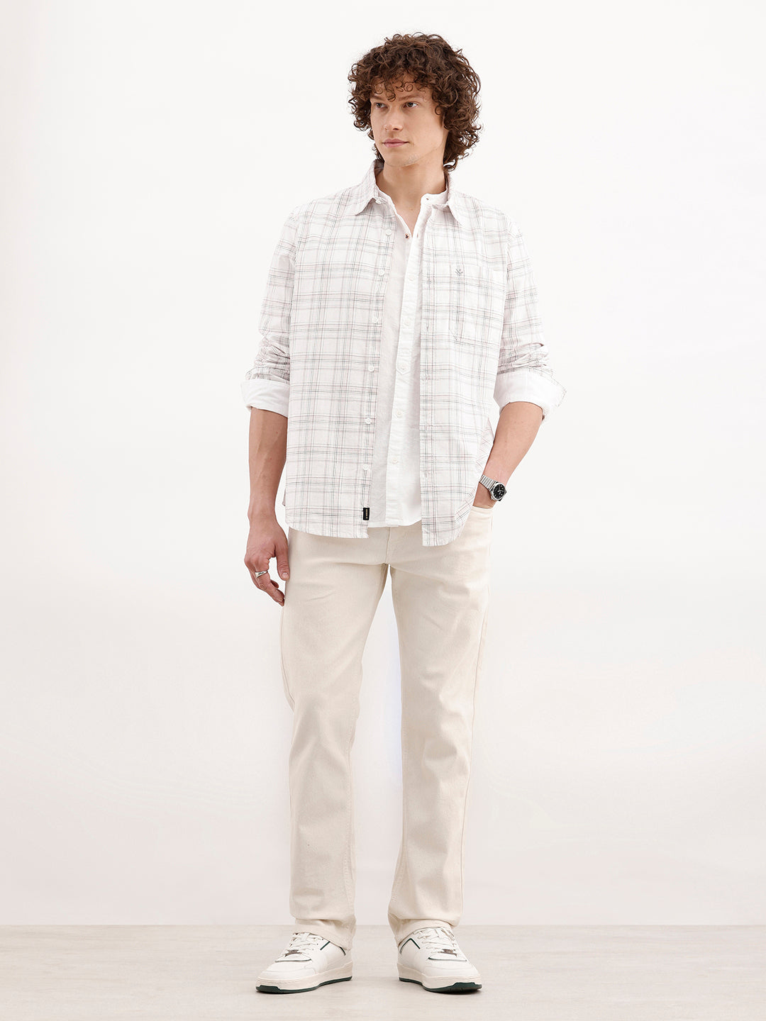 Checkered Slim Fit Shirt | White