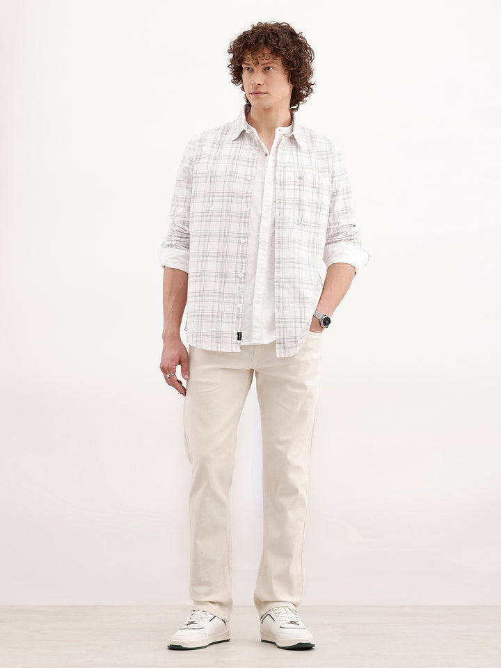 Checkered Slim Fit Shirt | White