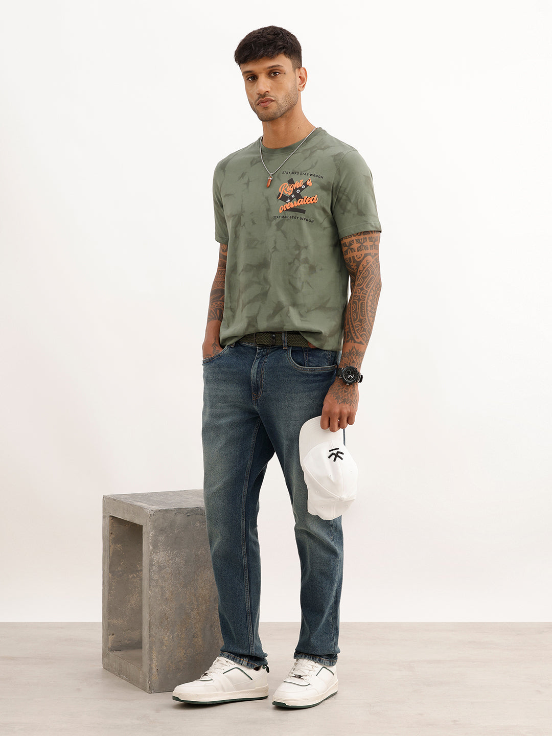 Slim Fit Placement Puffer Printed T-Shirt | Green