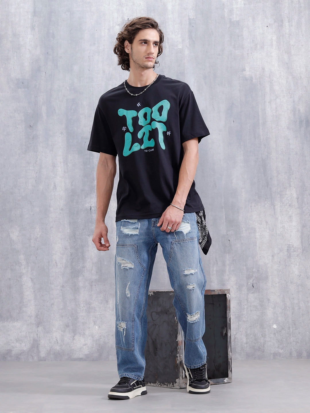 Men’s Casual Oversized Fit Graphic T-Shirt | Black