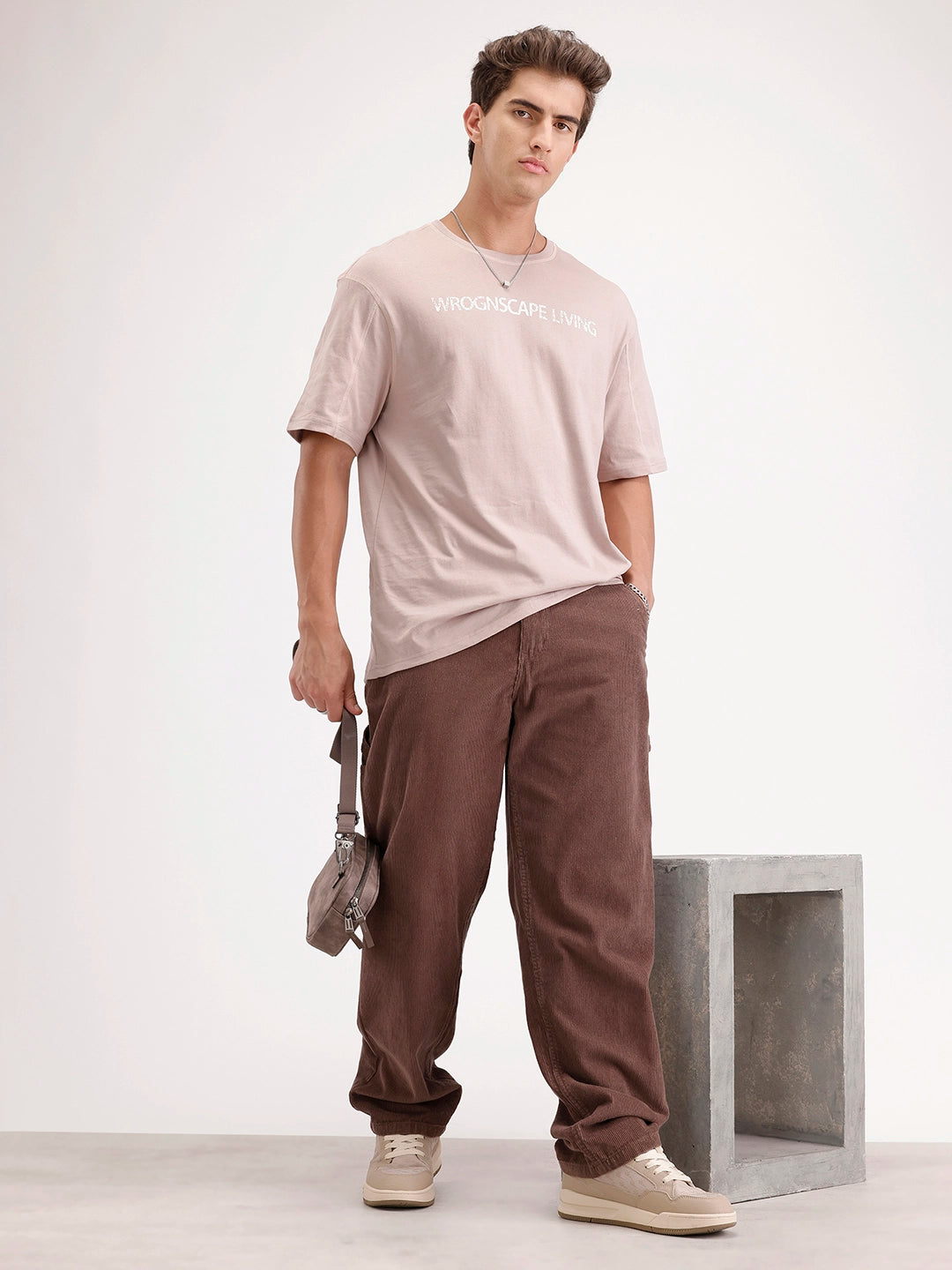 Oversized Placement Printed T-Shirt | Brown