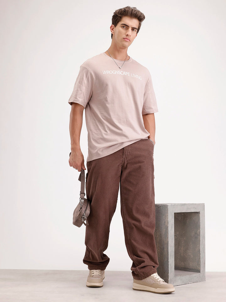 Oversized Placement Printed T-Shirt | Brown