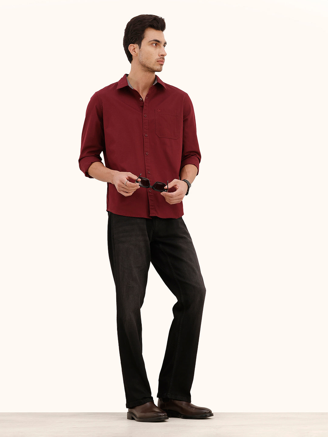 Solid Regular Fit Full Sleeve Shirt | Maroon