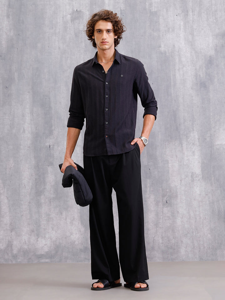 Modal Blend Seersucker Shirt In Slim Fit | Black