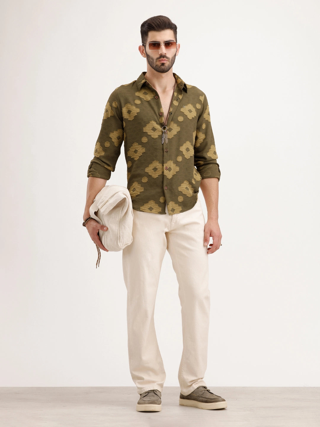 Regular Fit Jaquard AOP Shirt | Green