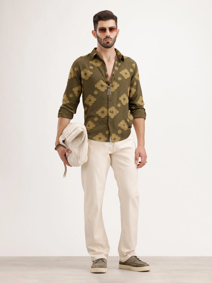 Regular Fit Jaquard AOP Shirt | Green