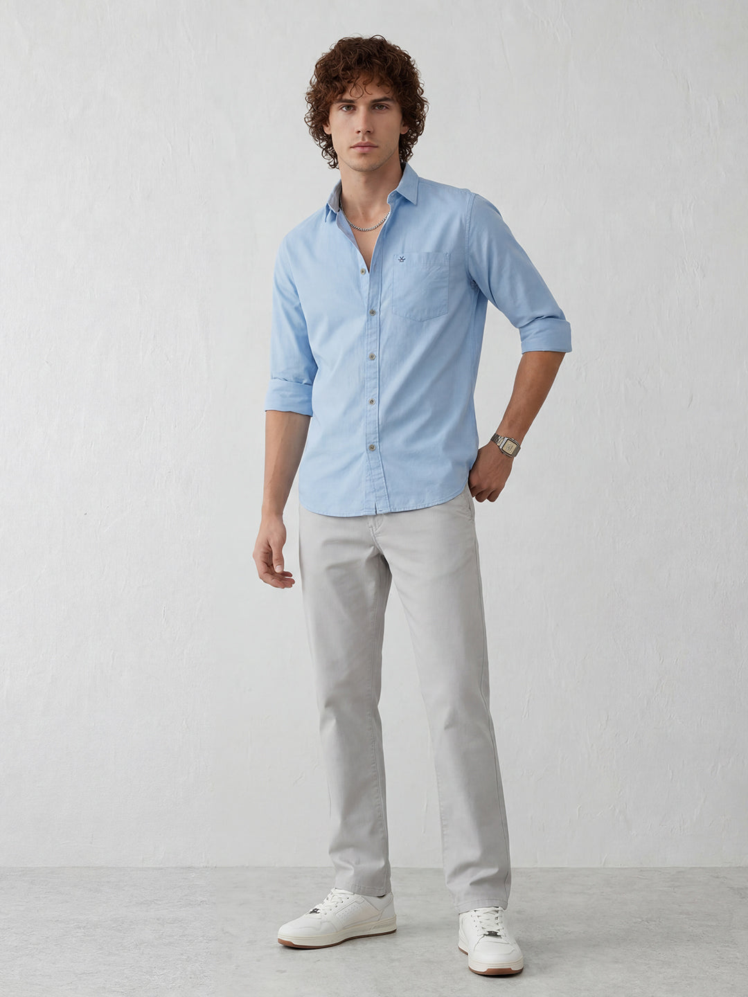 Solid Regular Fit Full Sleeve Shirt | Light Blue