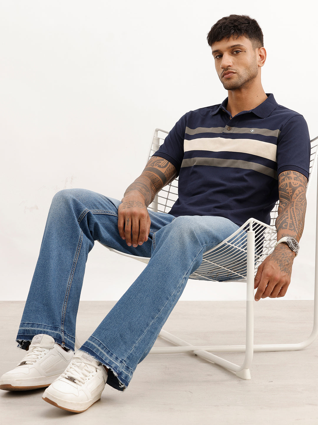 Slim Fit Placement Printed Polo T-Shirt | Navy Blue