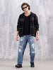 Oversized Fit Zip-Through Hoodie With Contrast Stitch | Black