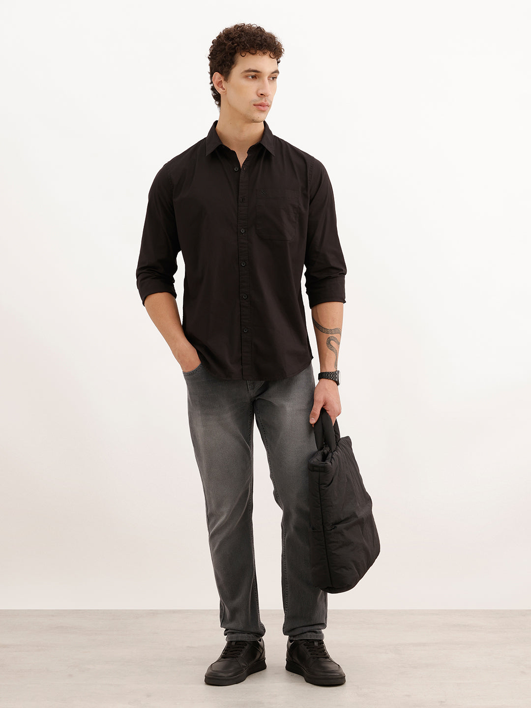Solid Regular Fit Full Sleeve Shirt | Black