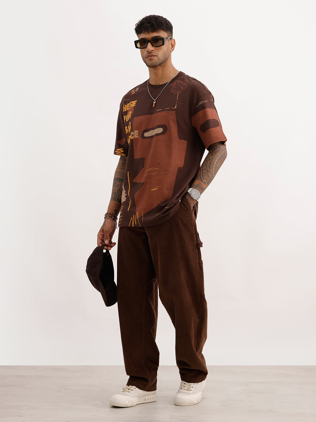 Oversized Placement Printed T-Shirt | Brown