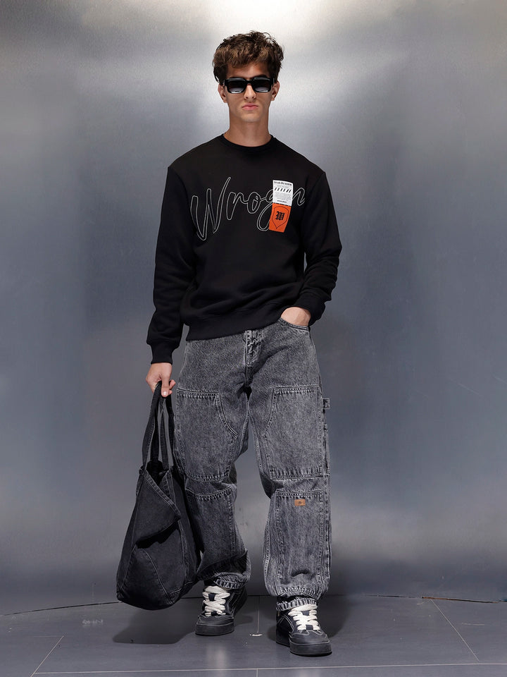 Minimal Script & Patch Sweatshirt | Black