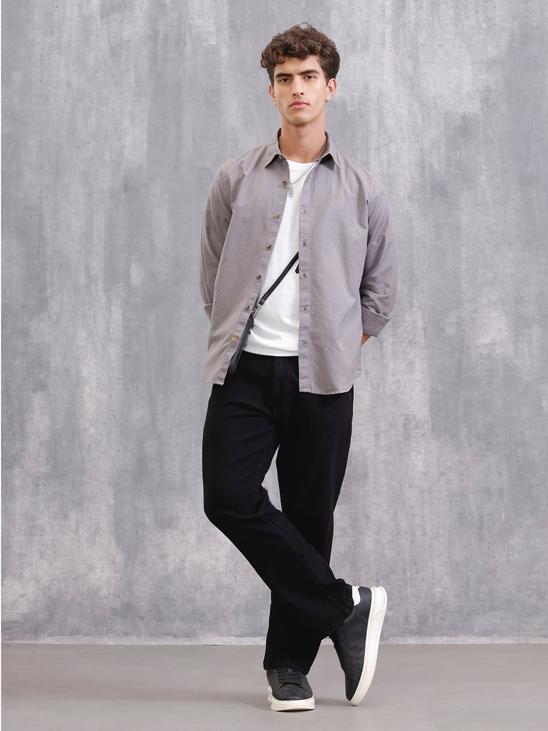 Solid Linen Blend Shirt | Grey