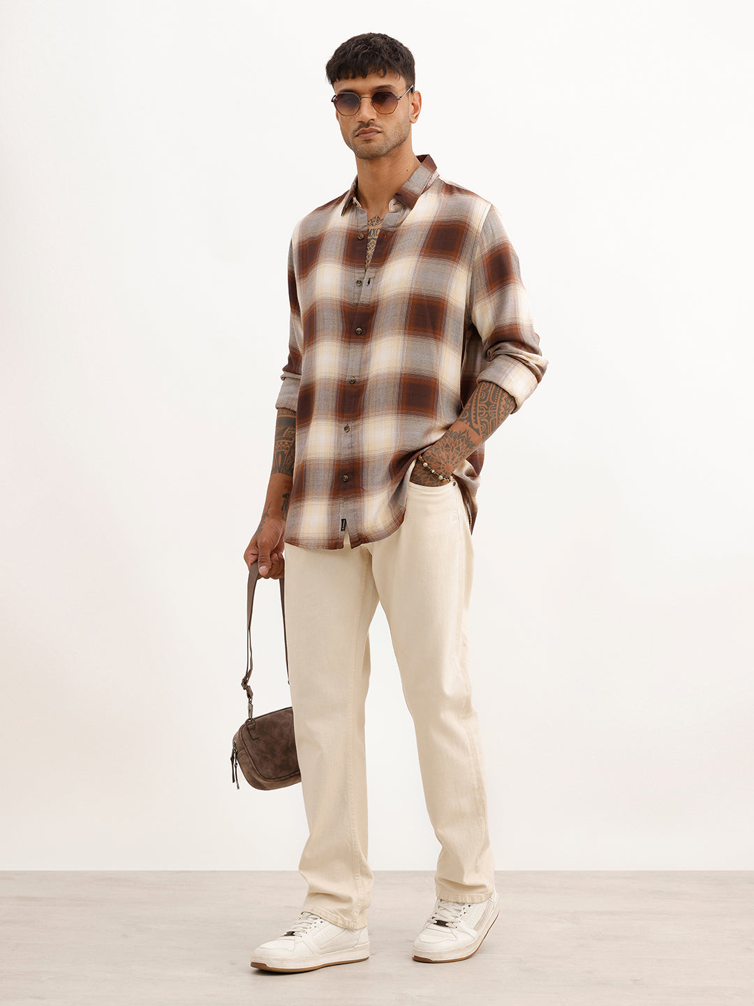 Slim Fit Checkered Shirt | Khaki | WSH02FSSL0036S