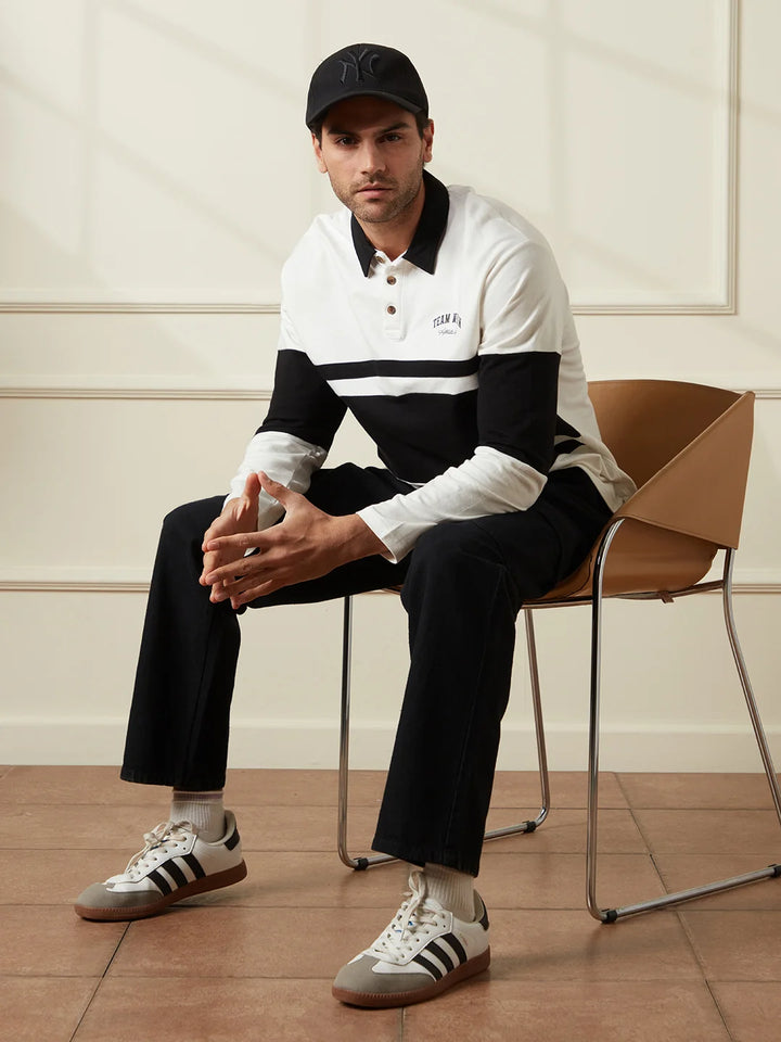 Colour Blocked Varsity Polo T-Shirt | Off White