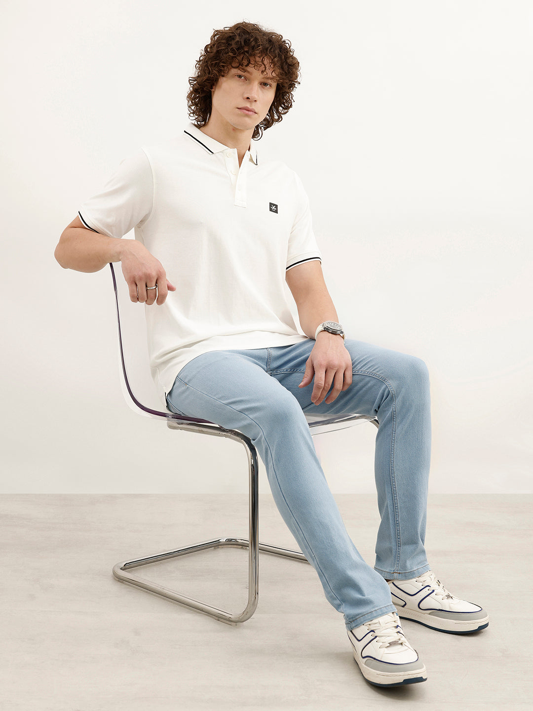 Solid Tipping Collar Polo T-Shirt | White