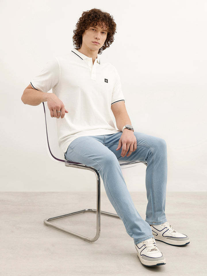 Solid Tipping Collar Polo T-Shirt | White