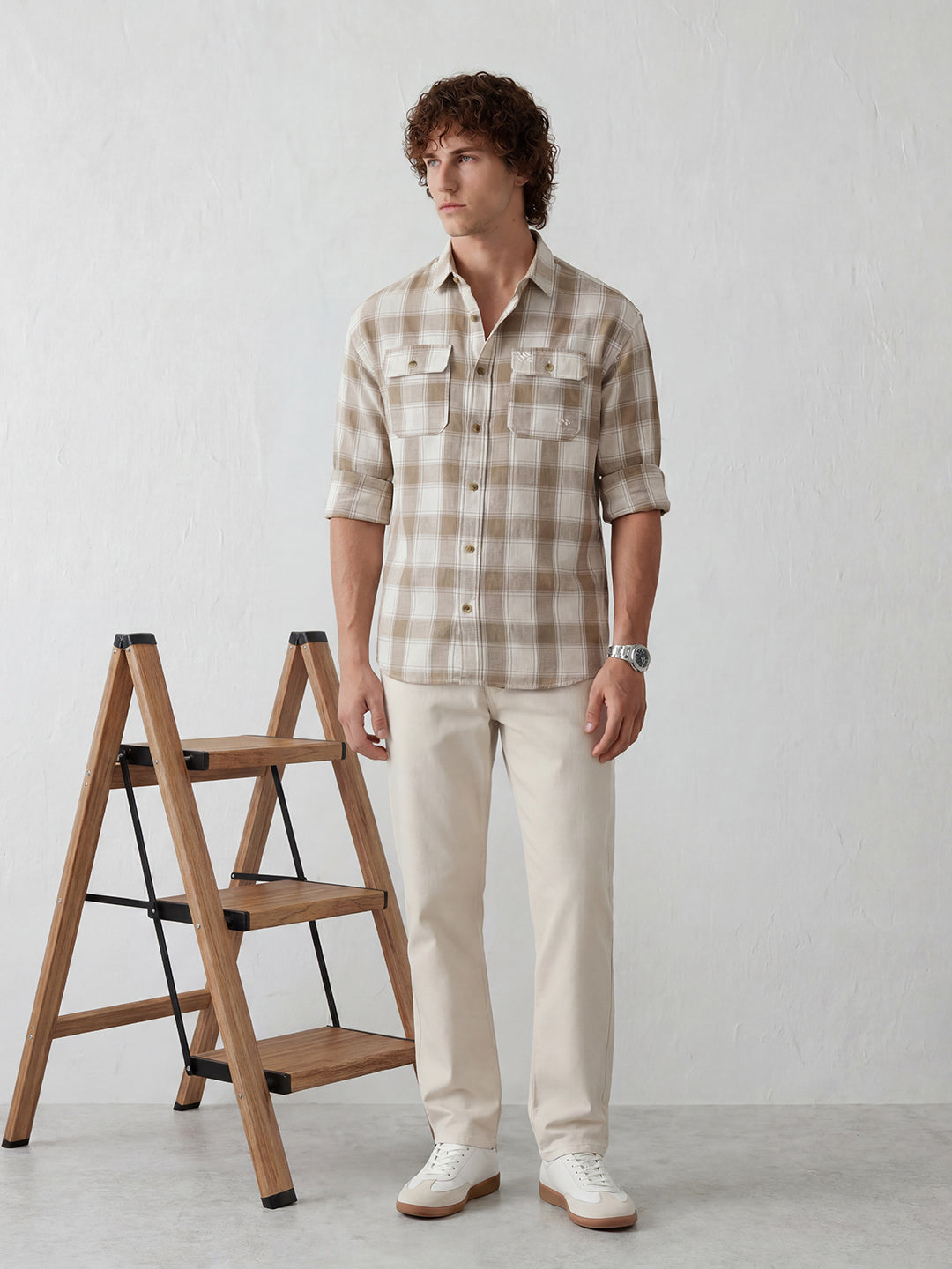 Classic Double Pocket Checkered Shirt | Beige