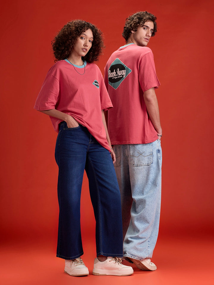 Contrast Neck Retro Graphic Printed Oversized Fit Tshirt | Red