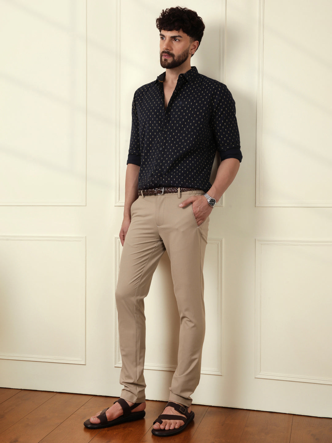 Casual Beige Elastic Waist Trousers