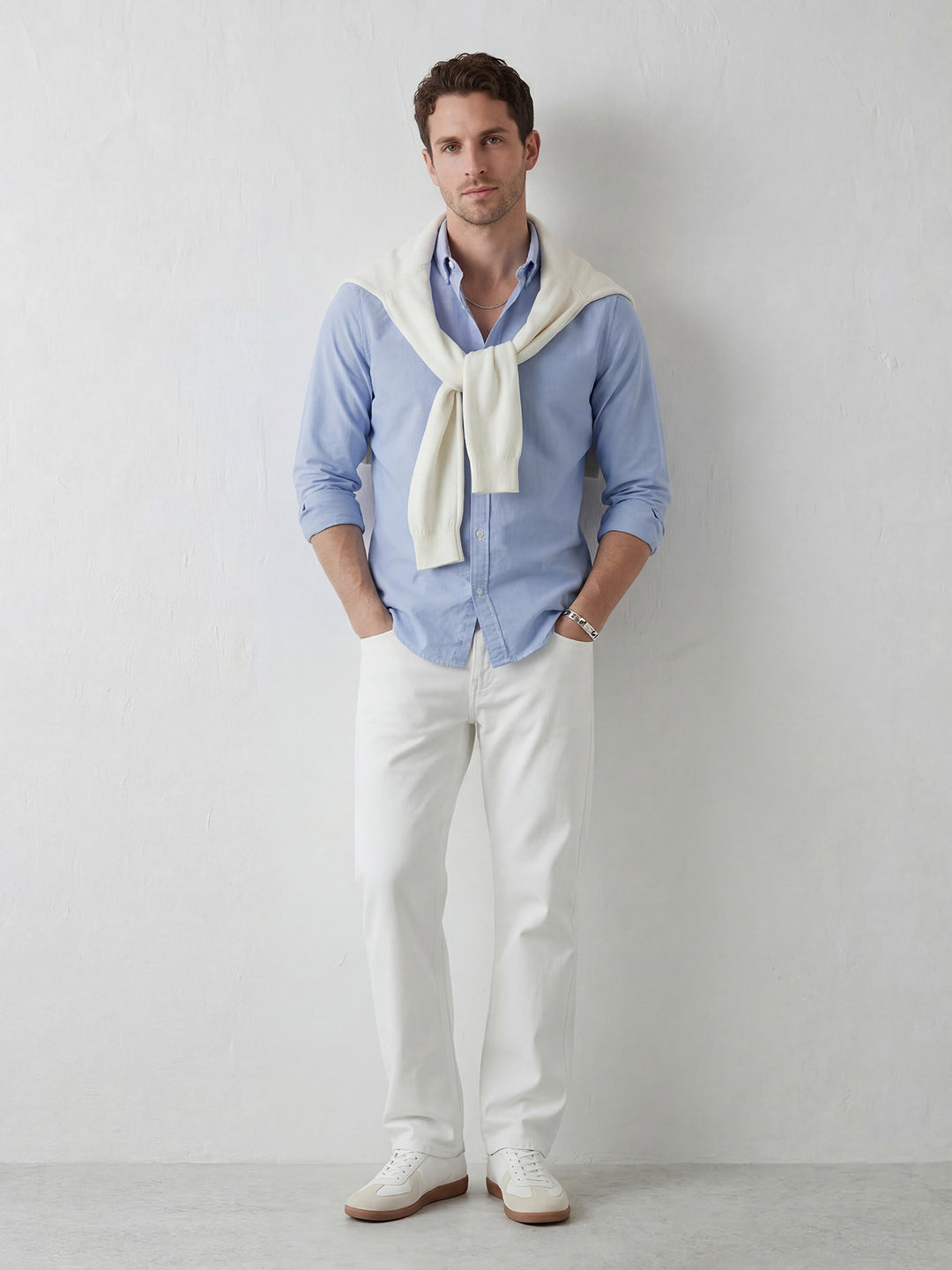 Classic Solid slim fit shirt with refined collar | Blue
