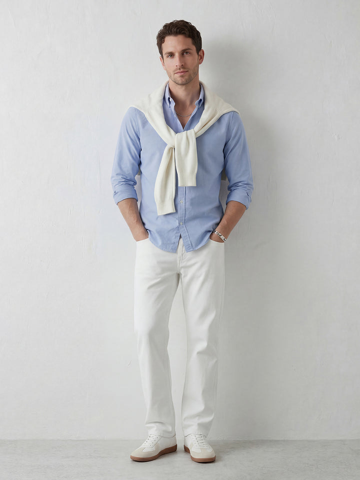 Classic Solid slim fit shirt with refined collar | Blue