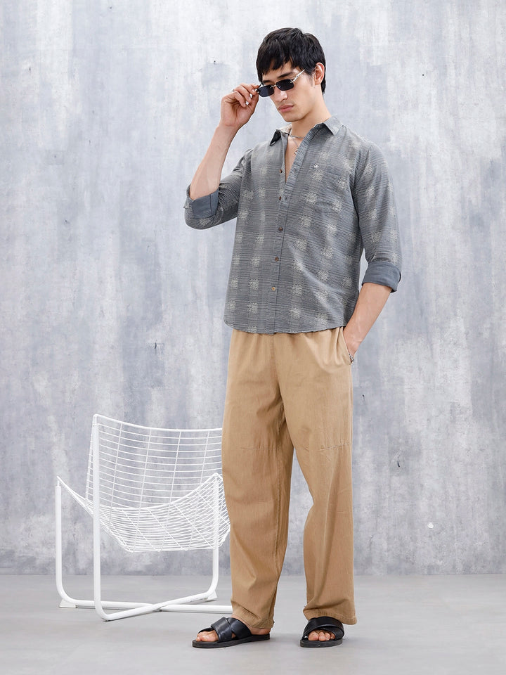 Printed Men's Casual Slim Fit Shirt  | Dark Grey