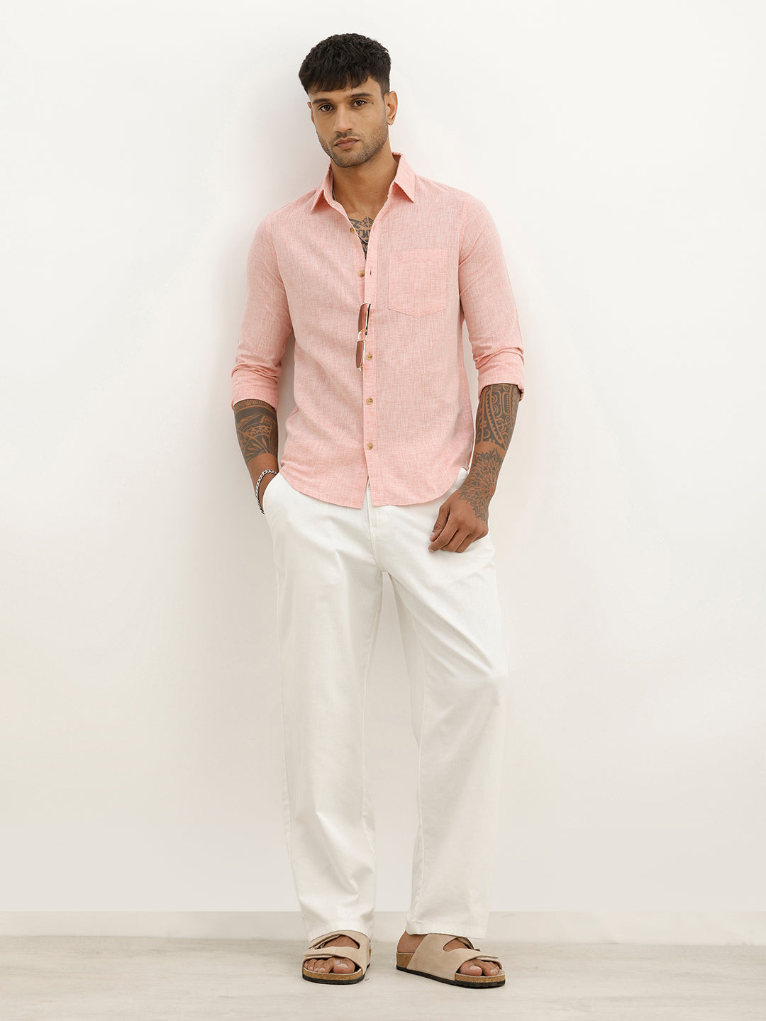 Solid Slim Fit Full Sleeve Shirt | Red