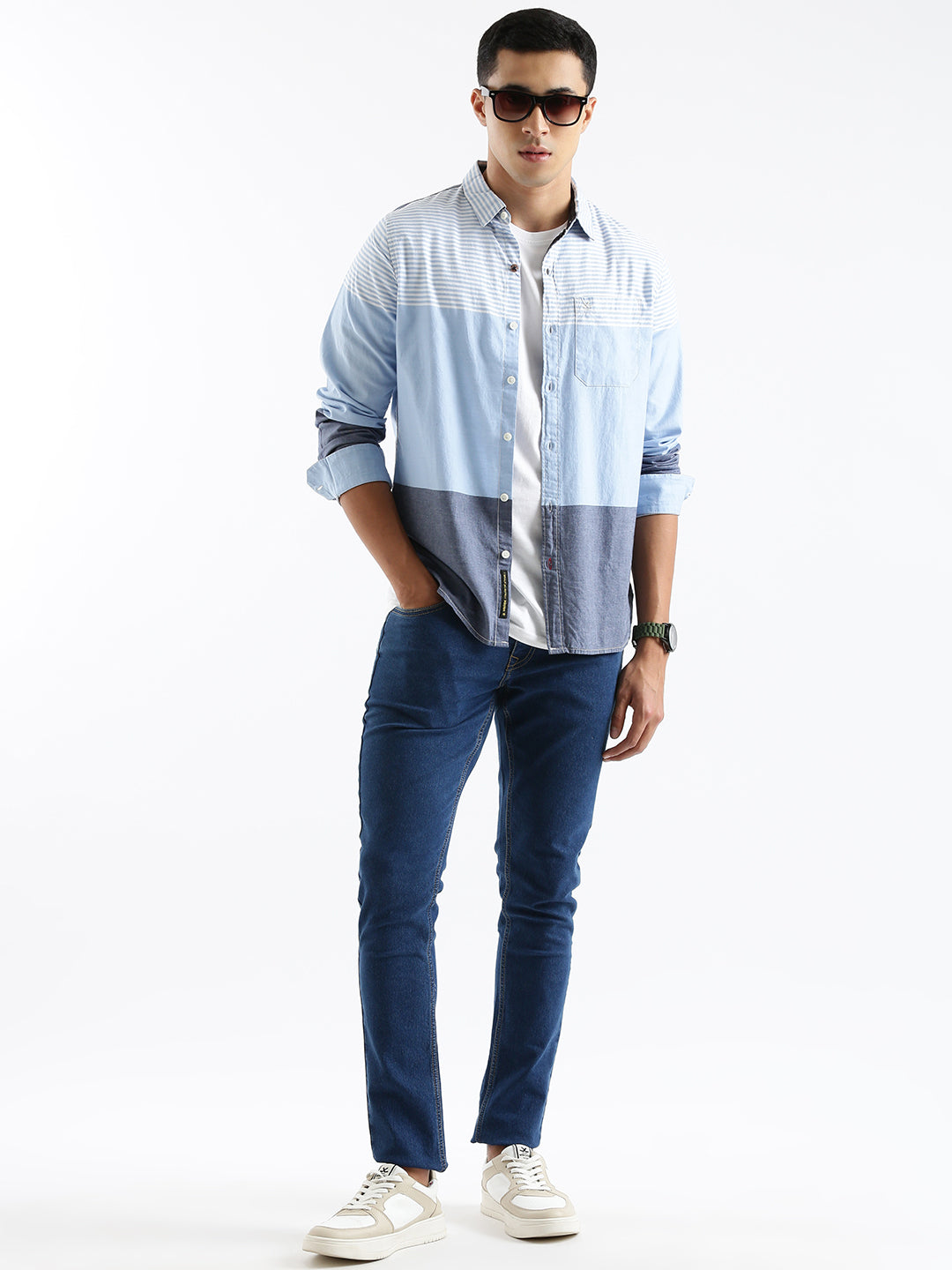 Colour-Blocked Casual Slim Fit Shirt
