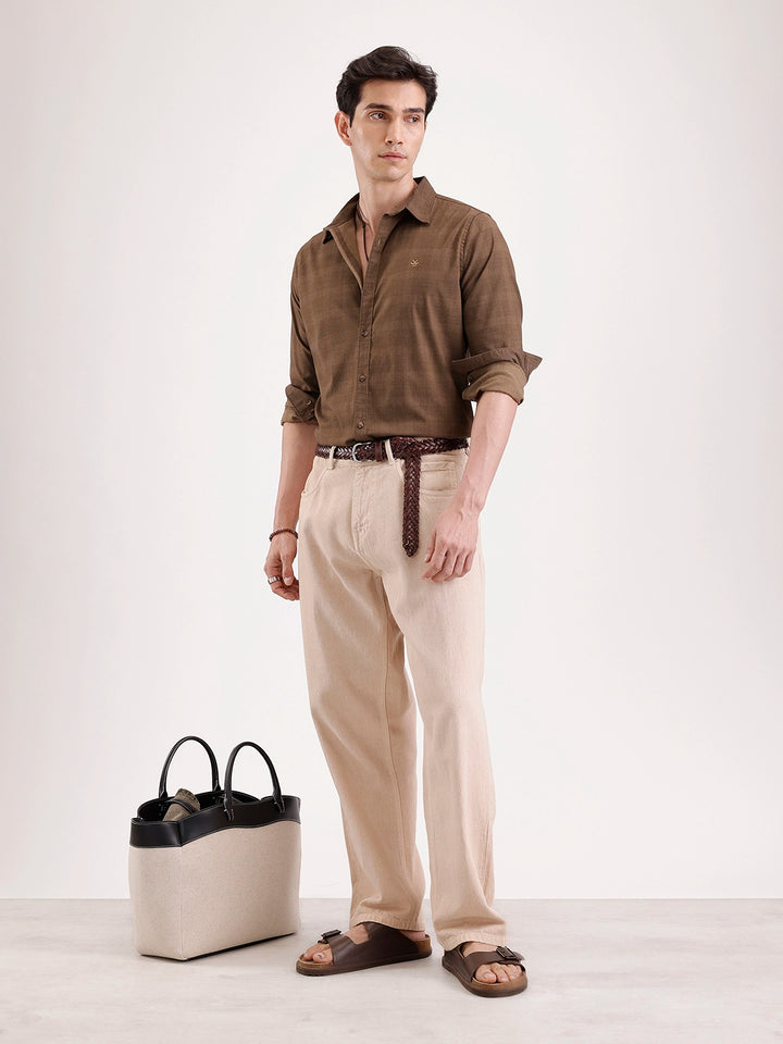 Classic Full Sleeve Checkered Shirt   |  Brown