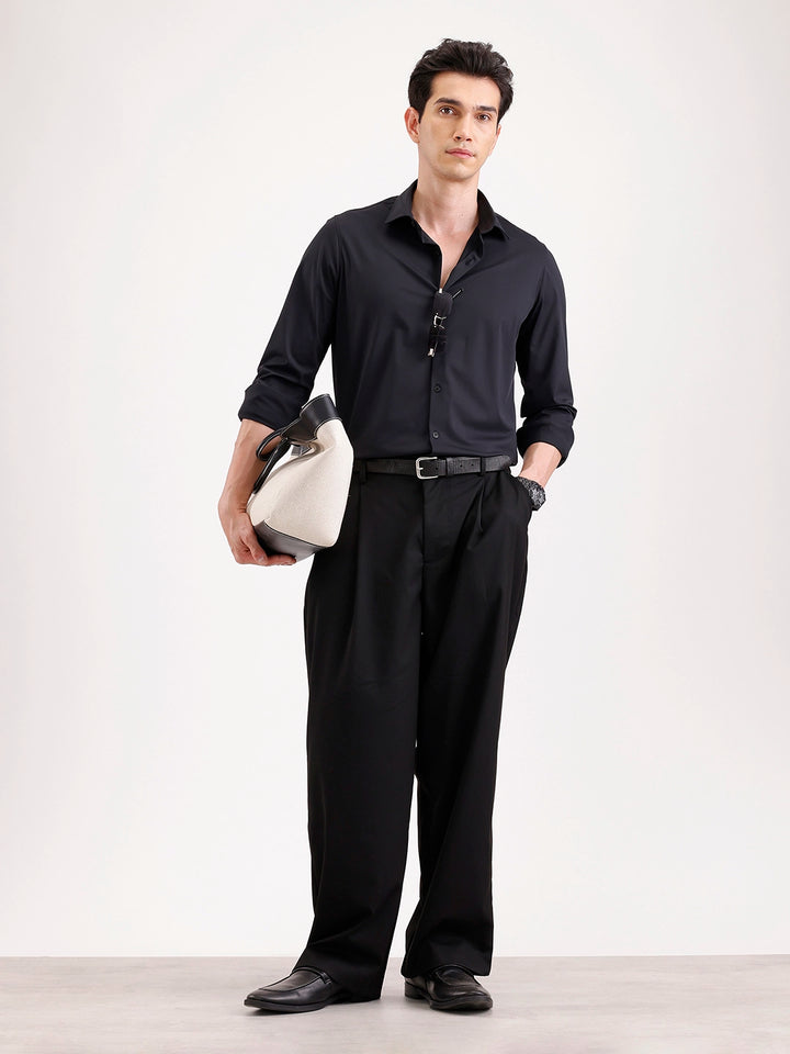 Baggy Fit Pleated Trouser  | Black