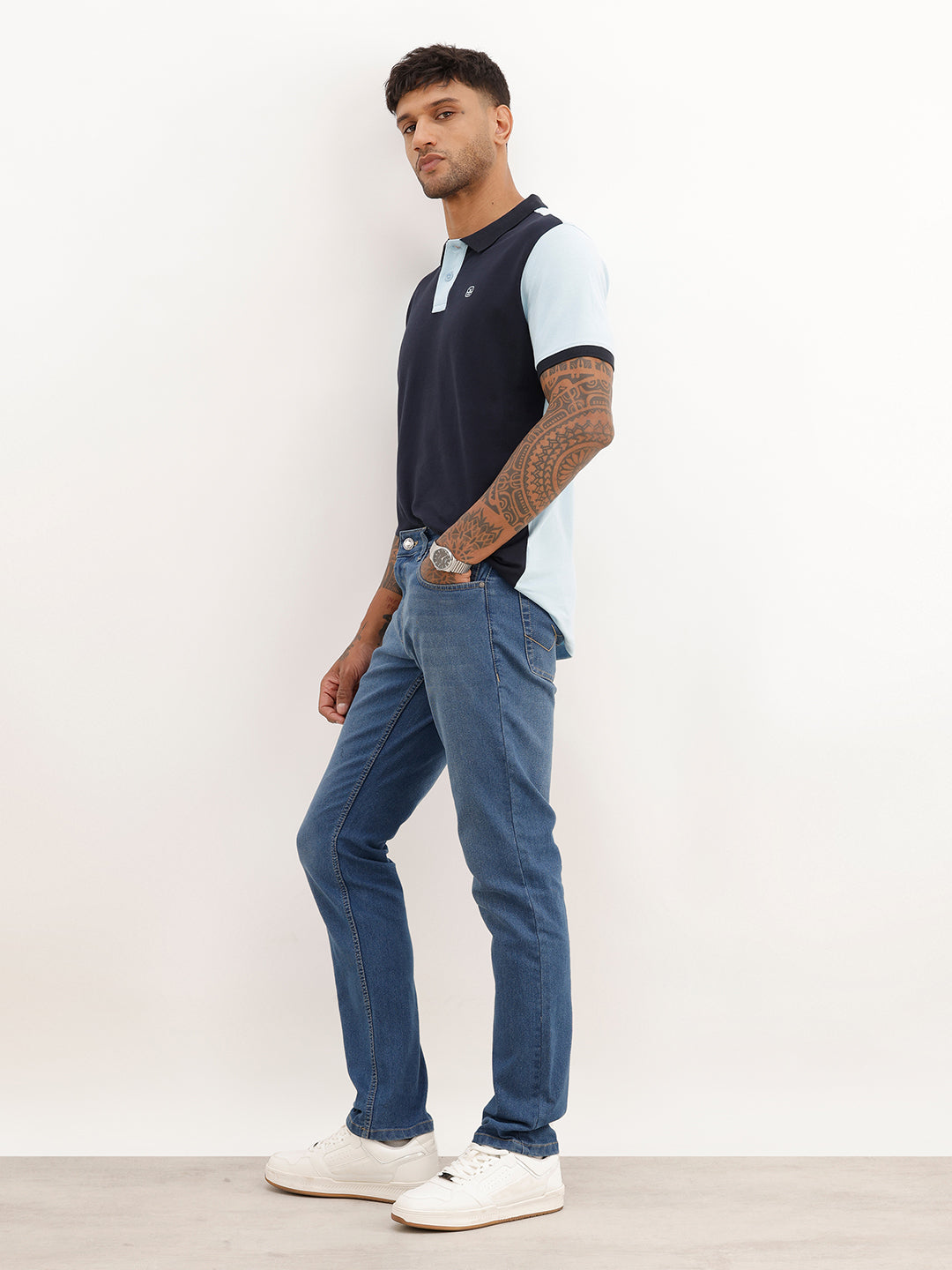 Slim Fit Panel Printed Polo T-Shirt | Navy Blue