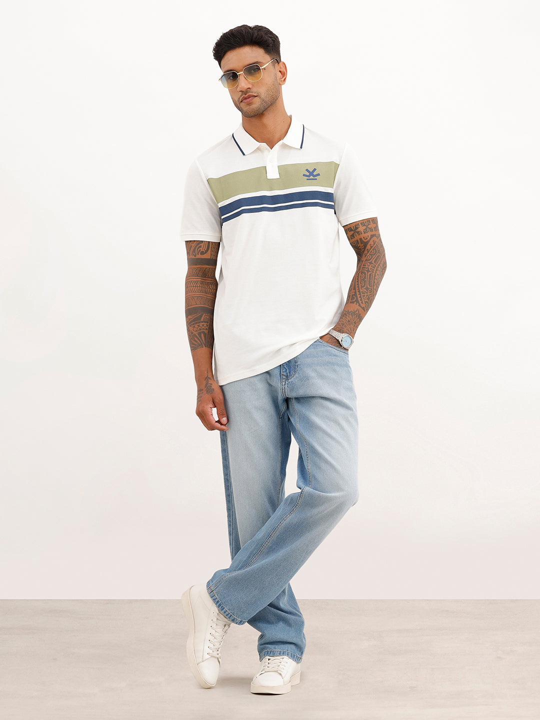 Classic Placement Printed Polo T-Shirt | White