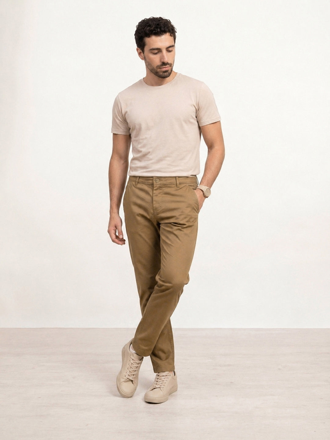 Solid Regular Fit Trouser | Beige