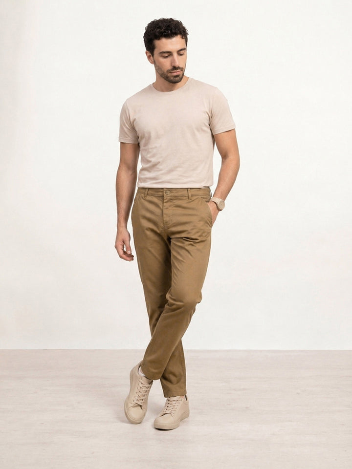 Solid Regular Fit Trouser | Beige