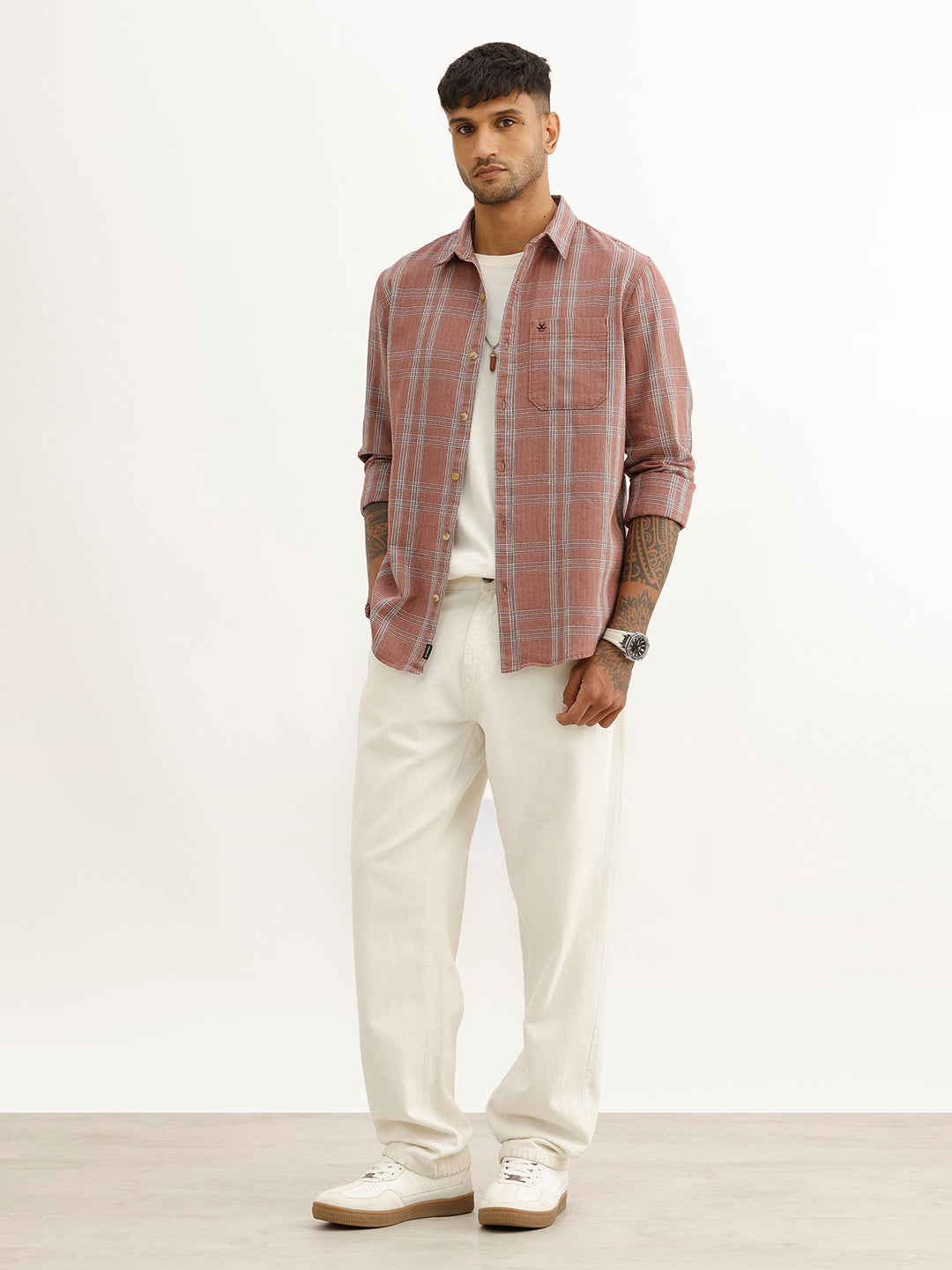 Slim Fit Checkered Full Sleeve Shirt | Rust