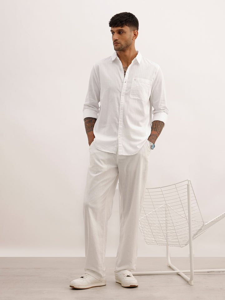 Solid Slim Fit Textured Shirt | White
