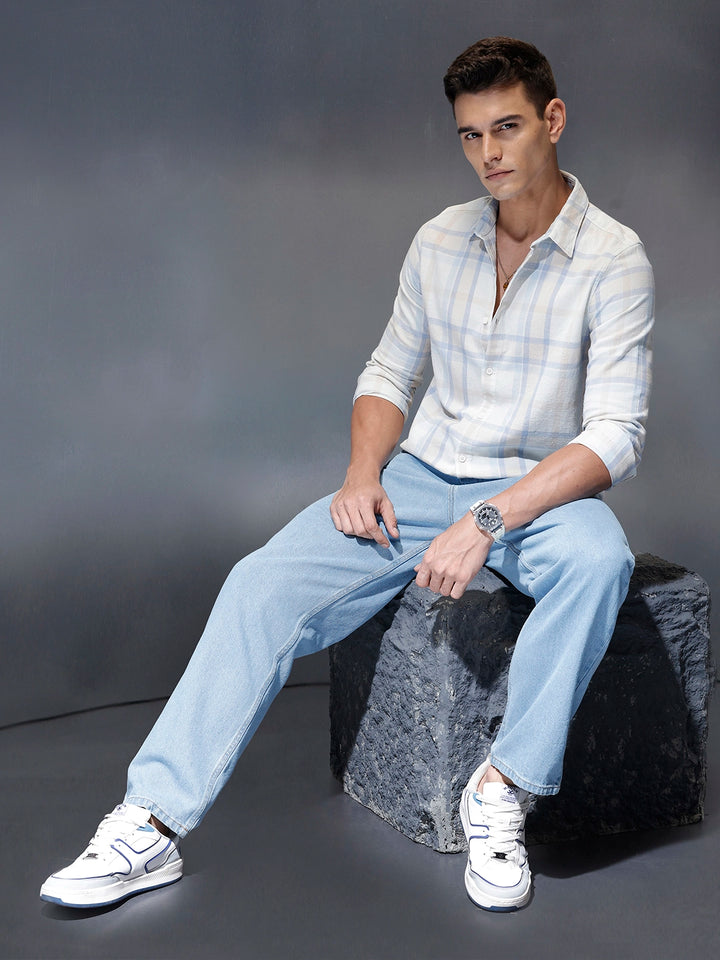 Men's casual check design slimfit shirt | Light Blue