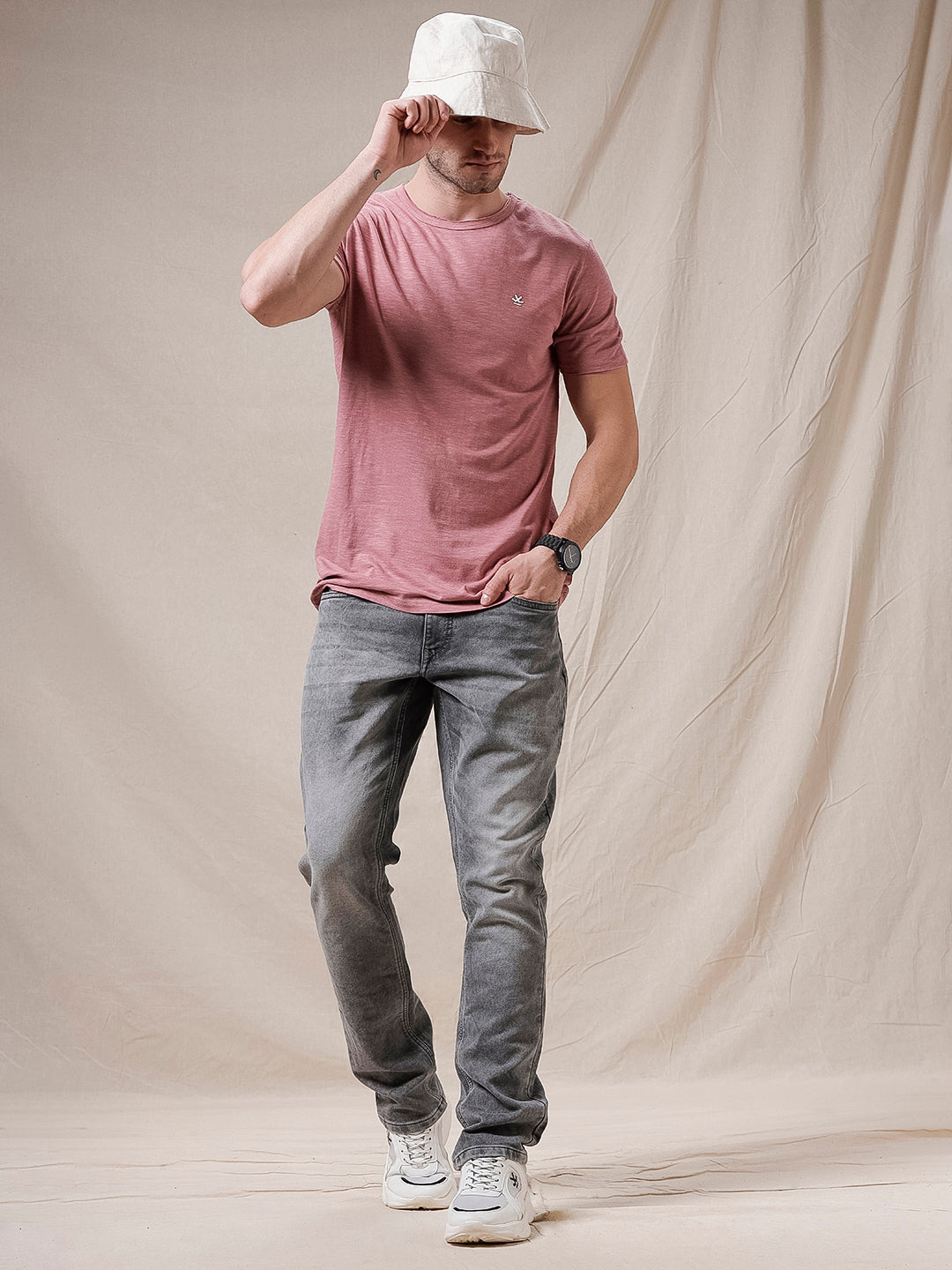 Raw Edged Solid Pink T-Shirt