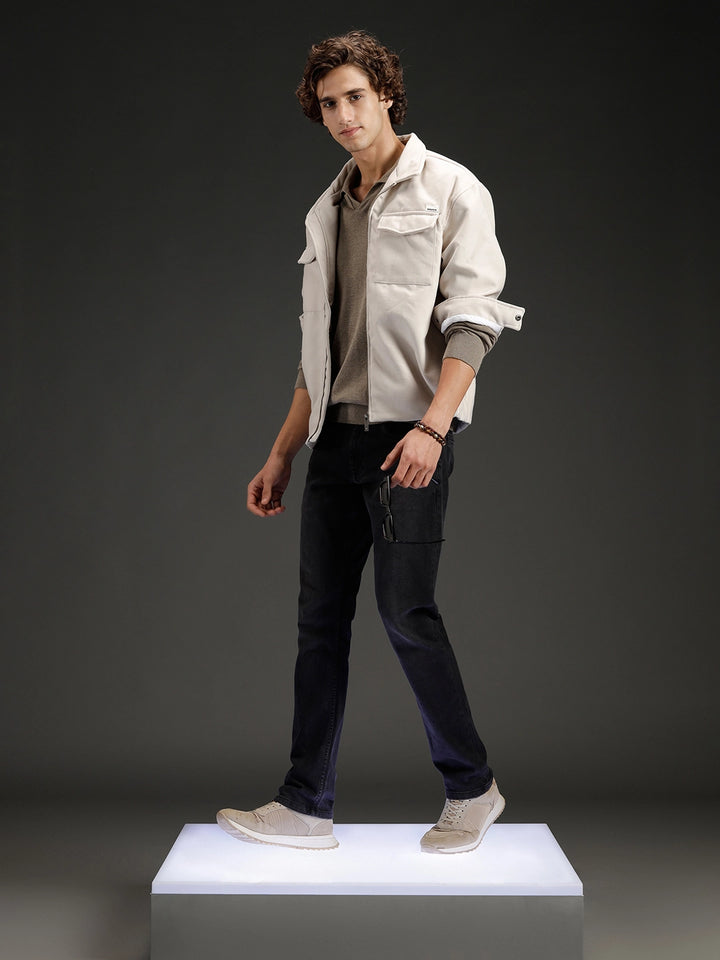 men's causal straight fit jeans | Black