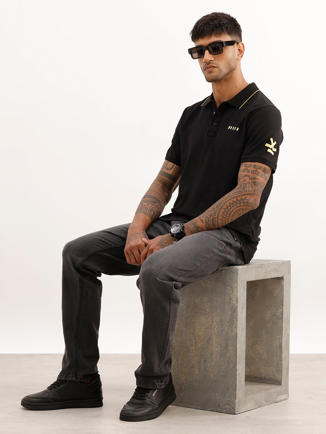 Slim Fit Tipping Collar Polo T-Shirt | Black
