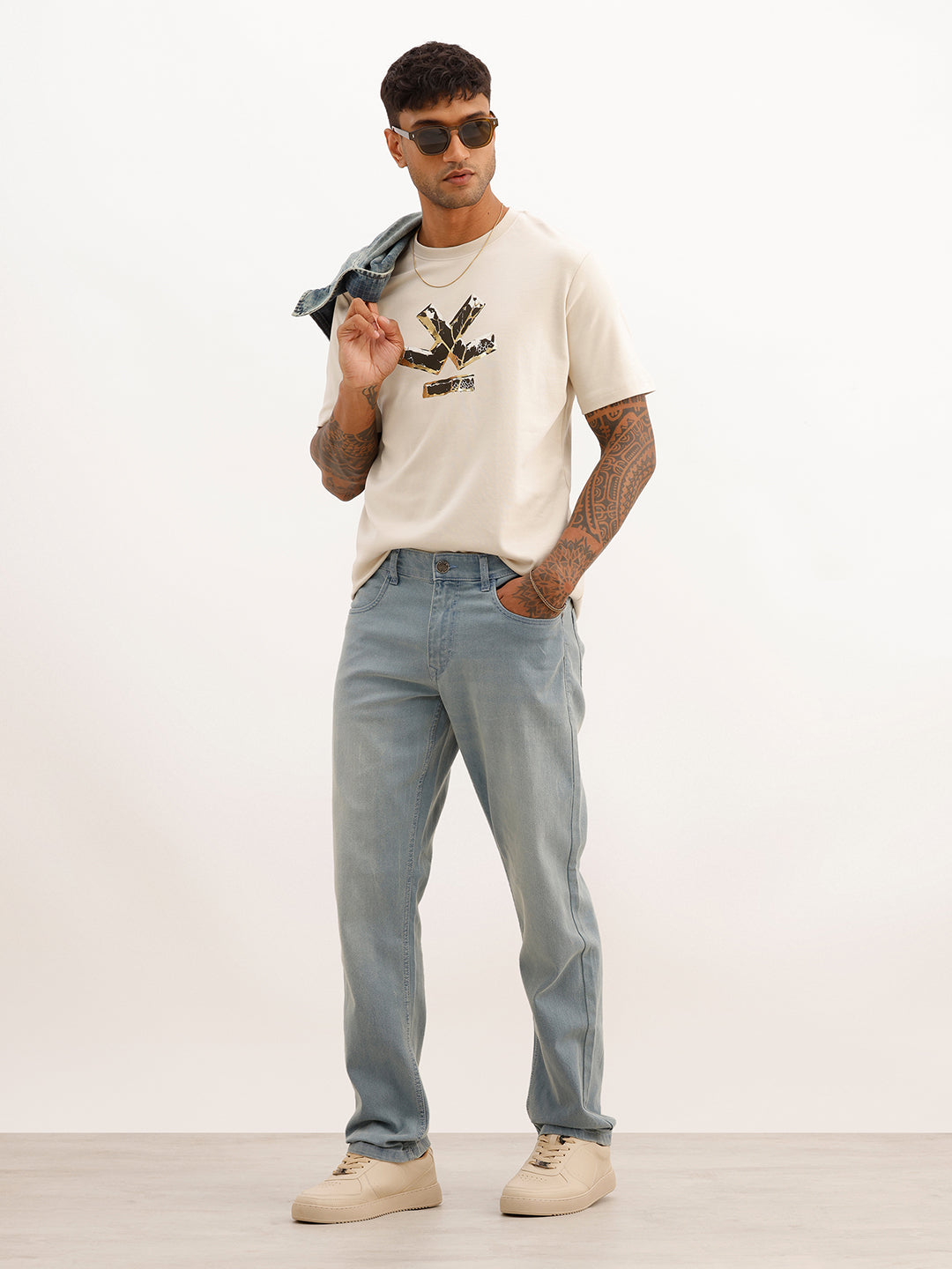Slim Fit Foli Printed T-Shirt | Beige